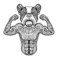 Zentangle stylized strong French Bulldog like bodybuilder N2
