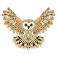 Zentangle stylized Brown flying Owl Hand Drawn vector N2