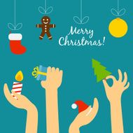Hands of the people are drawn to Christmas symbols