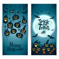 Halloween background of cheerful pumpkins with moon Banners set N2