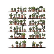Shelves with plants in pots sketch for your design N2