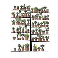 Art tree with plants in pots sketch for your design N2
