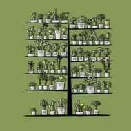 Art tree with plants in pots sketch for your design N3