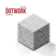 Dotwork Halftone Vector Cube Icon Tattoo Style Backgroun N3