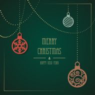 Vintage card with Christmas balls om green background