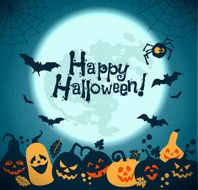 Halloween background of cheerful pumpkins with moon