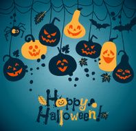 Halloween background of cheerful pumpkins
