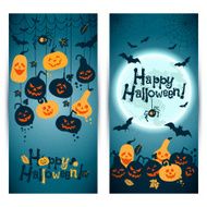 Halloween background of cheerful pumpkins with moon Banners set N3
