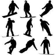 Black silhouettes set snowboarders on white background Vector N2