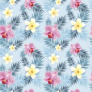 Tropical flowers pattern with palm leavs