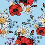 Beautiful wild flowers poppies pattern