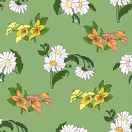 Seamless pattern with white daisies