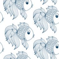 Blue fish on white background vector seamless pattern N10
