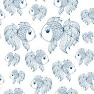 Blue fish on white background vector seamless pattern N12
