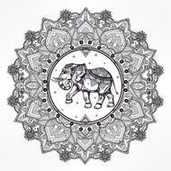 Paisley mandala with elephant inside