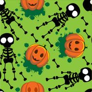 Skeleton pumpkins seamless green