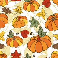 Seamless vector doodle pattern with ripe pumpkins N2