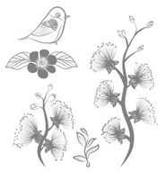 Hand drawn fower and bird