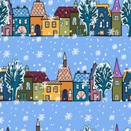 Seamless pattern with house in winter