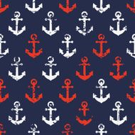 Vector seamless navy pattern with red and white anchors