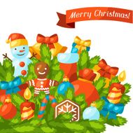 Merry Christmas holiday greeting card with celebration object N4