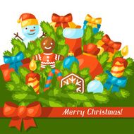 Merry Christmas holiday greeting card with celebration object N5