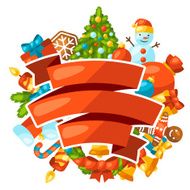 Merry Christmas holiday greeting card with celebration object N6