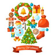 Merry Christmas holiday greeting card with celebration object N7