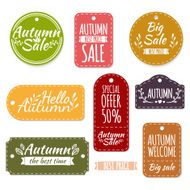 Set of colored autumn stickers Autumn discounts promotions offers