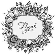 Vector Greeting card template with hand drawn doodle fancy flowe N2