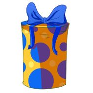 Yellow cylinder gift box with blue bow