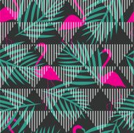 seamless flamingo vector patterns with stripes geometric ornament N2