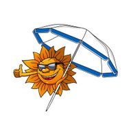 Cartoon sun character with umbrella
