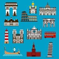 European landmarks and buuildings flat icons