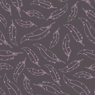 Pink feathers on grey background Seamless vector pattern