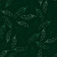 Brown feathers on green background Seamless vector pattern