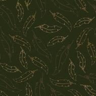 Brown feathers on green background Seamless vector pattern N2