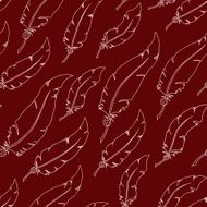 White feathers on red background Seamless vector pattern