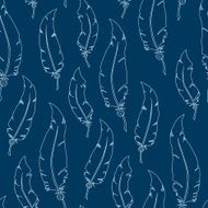 White feathers on blue background Seamless vector pattern N2