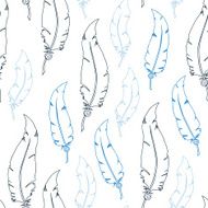 Blue feathers on white background Seamless vector pattern