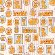 cute cats portraits seamless pattern retro vector background N2