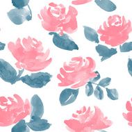 hand drawn watercolor roses vector seamless pattern