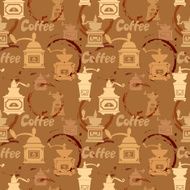 Seamless pattern with grinder coffee stain calligraphic text COFFEE N2