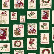 Vector Vintage Holiday Stamps Green Christmas Seamless Pattern Saint Nicholas