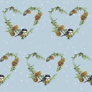 Winter Birds Retro Background - Seamless Pattern