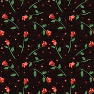 Roses and little flowers dark vector seamless pattern N2