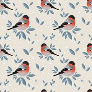 Bullfinches with foliage and snow pattern