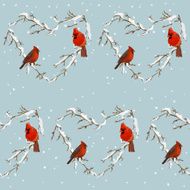 Winter Birds Retro Background - Seamless Pattern N2