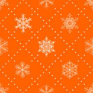 Seamless pattern of snowflakes white on orange
