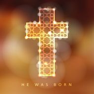 Christmas background with illuminated ornamental cross christian concept vector